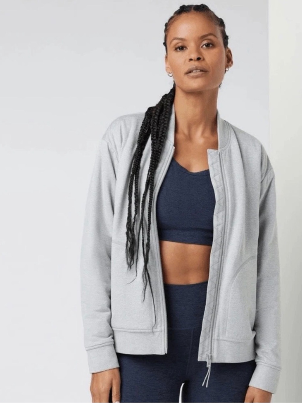 Vuori Halo Basin DreamKnit Bomber Jacket Gray Small Woosh Beauty EUC